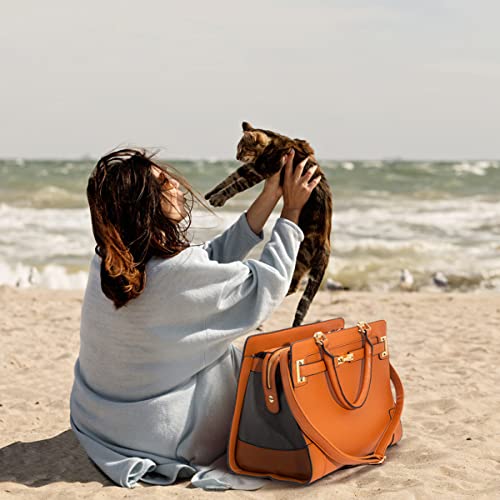 Minsong Fashion Pet Carrier Dog Cat Carrier Purse Soft-Sided Leather Handbag Pet Tote Bag for Small Dogs Puppy and Cats TSA Airline Approved (Brown) - Image 3