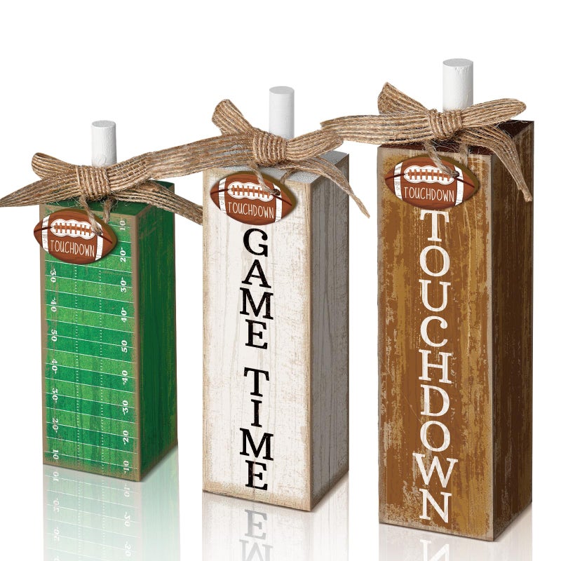 Yousoontic 3 Pcs Football Table Decorations Football Tiered Tray Decor Sport Game Centerpiece Touchdown Block Sign Gift for Fans Club Tailgate Birthday Party Table Shelf Fireplace Coffee Desk Decor - Image 1