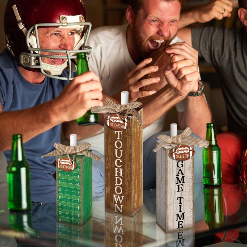 Yousoontic 3 Pcs Football Table Decorations Football Tiered Tray Decor Sport Game Centerpiece Touchdown Block Sign Gift for Fans Club Tailgate Birthday Party Table Shelf Fireplace Coffee Desk Decor - Image 4