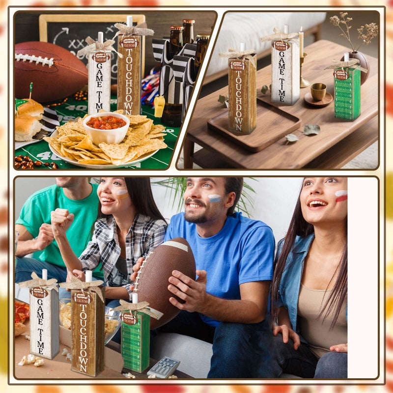 Yousoontic 3 Pcs Football Table Decorations Football Tiered Tray Decor Sport Game Centerpiece Touchdown Block Sign Gift for Fans Club Tailgate Birthday Party Table Shelf Fireplace Coffee Desk Decor - Image 5
