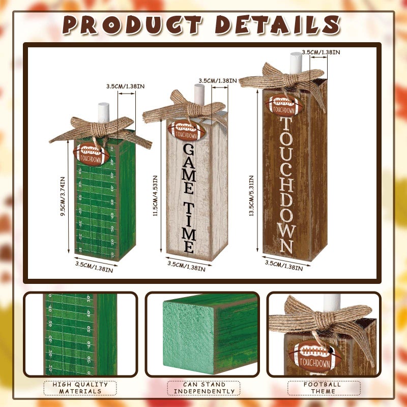 Yousoontic 3 Pcs Football Table Decorations Football Tiered Tray Decor Sport Game Centerpiece Touchdown Block Sign Gift for Fans Club Tailgate Birthday Party Table Shelf Fireplace Coffee Desk Decor - Image 2
