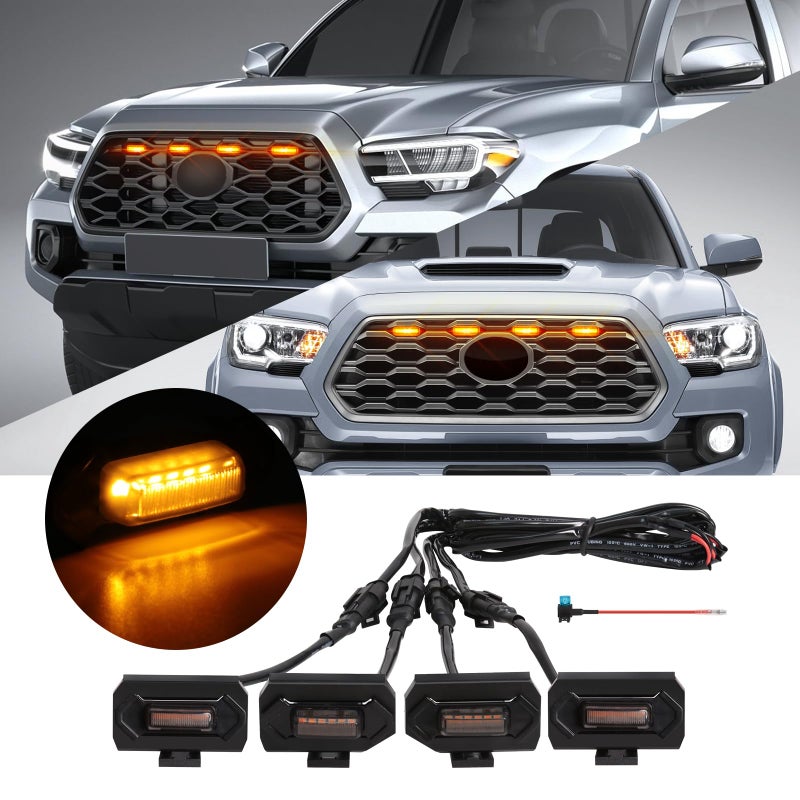 FICOLPO 4 Pcs Grille Lights Compatible with Toyota Tacoma 2020 2021 2022 2023 TRD Off Road and Sport Models OEM Style LED Front Grill Lights for Tacoma Accessories with Fuse Harness Amber - Image 2