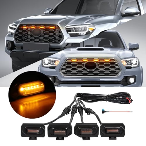 FICOLPO 4 Pcs Grille Lights Compatible with Toyota Tacoma 2020 2021 2022 2023 TRD Off Road and Sport Models OEM Style LED Front Grill Lights for Tacoma Accessories with Fuse Harness Amber - Image 1