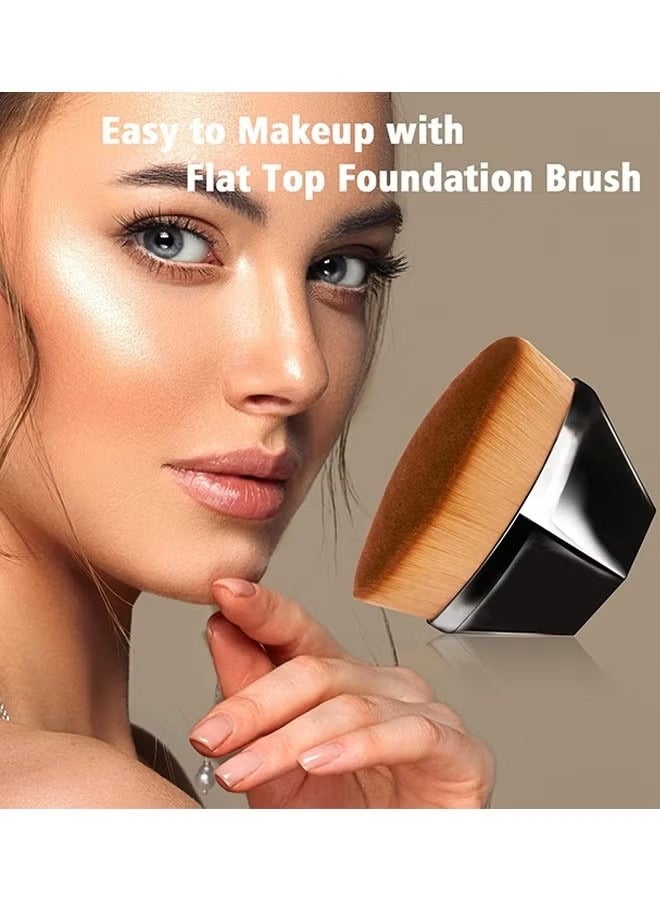 Foundation Makeup Brush Flat Top Kabuki Hexagon Face Blush Liquid Powder Foundation Brush for Blending Liquid, Cream or Flawless Powder Cosmetics with Bonus Protective Case (Black) - Image 2