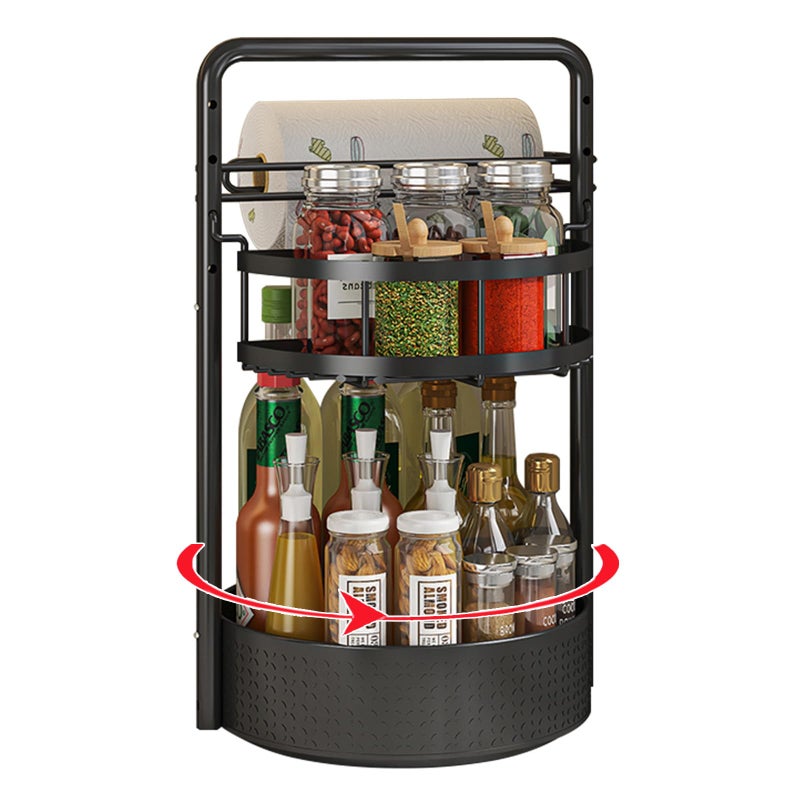 CLOKTA Rotating Spice Rack with Paper Towel Holder 2 Tier Turntable Lazy Susan Seasoning Organizer for Kitchen Countertop Cabinet Black - Image 2