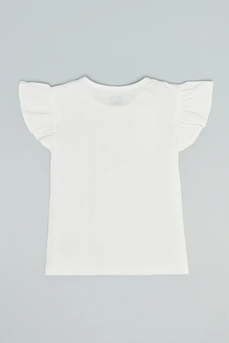 أر أند بي Printed Top with Crew Neck and Flutter Sleeves