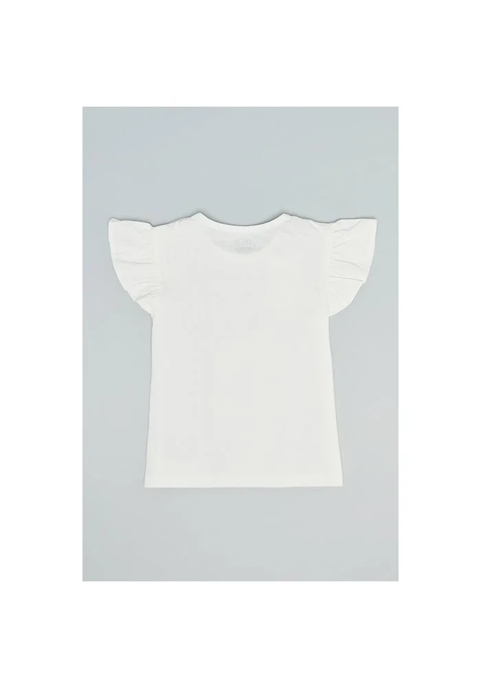 أر أند بي Printed Top with Crew Neck and Flutter Sleeves