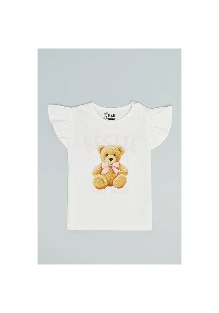 أر أند بي Printed Top with Crew Neck and Flutter Sleeves