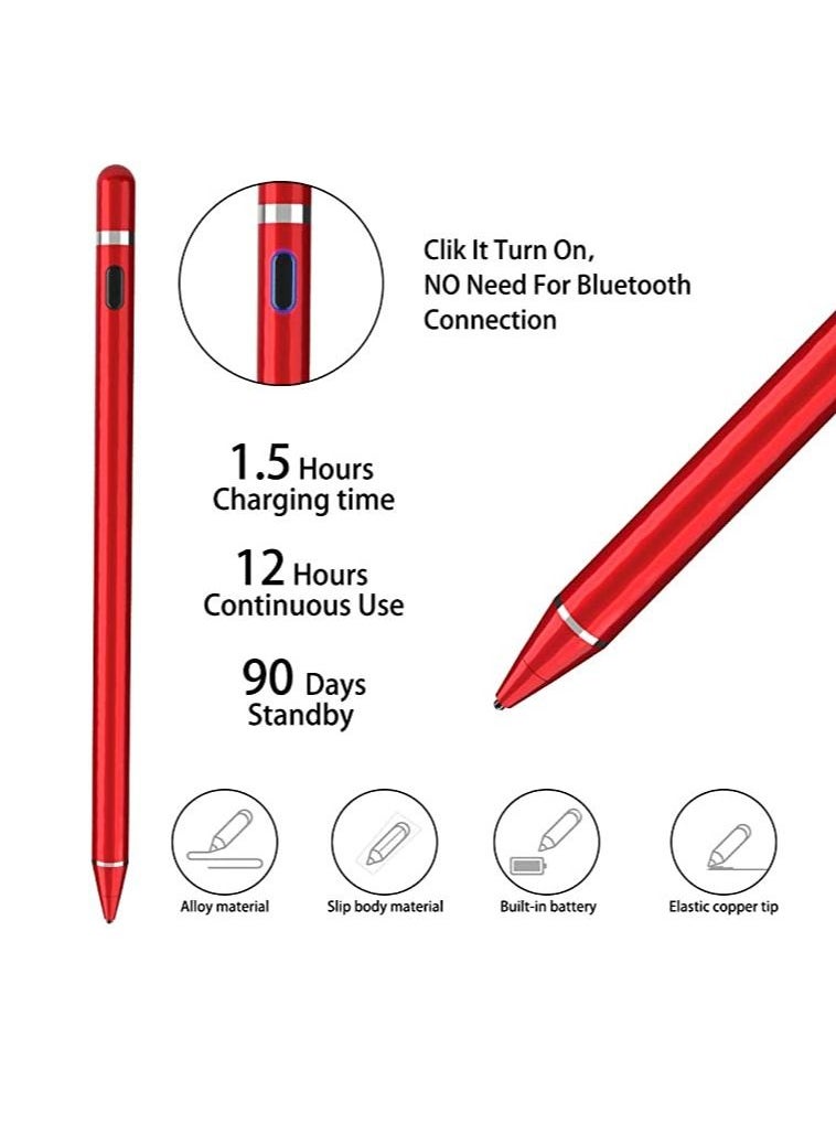DUSALA - Active Stylus Compatible with Apple iPad,Stylus Pens for Touch Screens,Rechargeable Capacitive 1.5mm Fine Point with iPhone iPad and Other Tablets (Red) - Image 1