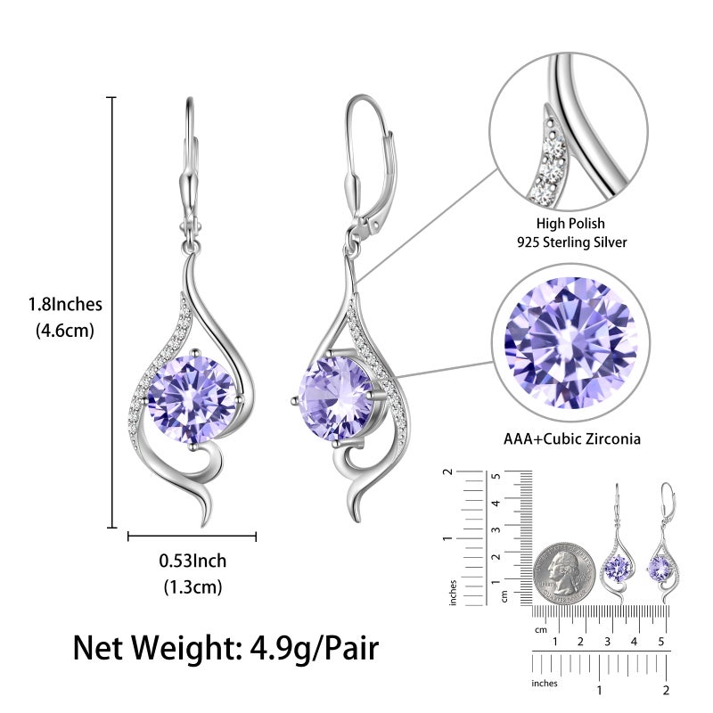 Juwaliy 925 Sterling Silver Leverback Women Earrings June Birthstone Alexandrite Purple Long Drop Earring Tail Jewelry Mother Christmas Birthday Valentines Gift for Her - Image 4