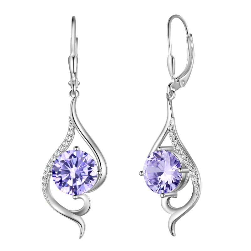 Juwaliy 925 Sterling Silver Leverback Women Earrings June Birthstone Alexandrite Purple Long Drop Earring Tail Jewelry Mother Christmas Birthday Valentines Gift for Her - Image 1