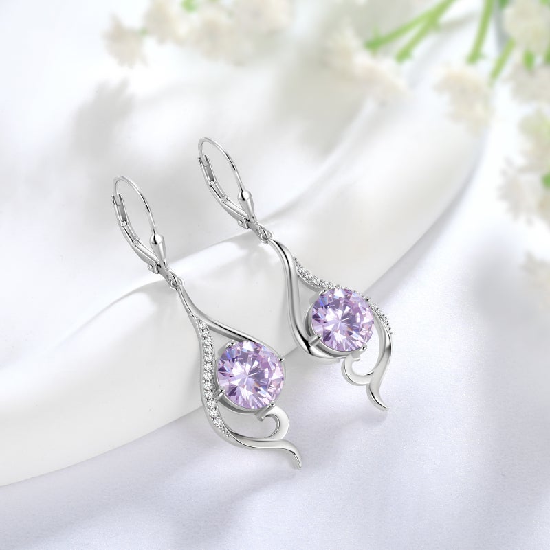 Juwaliy 925 Sterling Silver Leverback Women Earrings June Birthstone Alexandrite Purple Long Drop Earring Tail Jewelry Mother Christmas Birthday Valentines Gift for Her - Image 2