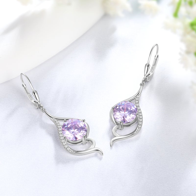 Juwaliy 925 Sterling Silver Leverback Women Earrings June Birthstone Alexandrite Purple Long Drop Earring Tail Jewelry Mother Christmas Birthday Valentines Gift for Her - Image 3