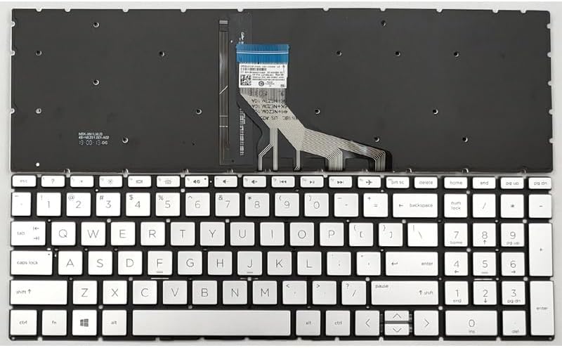 قطع غيار لأجهزة اللابتوب الجديدة من HP لطرازات 15-DU، 15-DW، 15-DW0037WM، 15-DW0081WM، 15-DW0083WM، 15-DW1024WM، 15-DW1081WM، 15S-DU. لوحة مفاتيح بلون فضي أمريكي مع إضاءة خلفية. - Image 1
