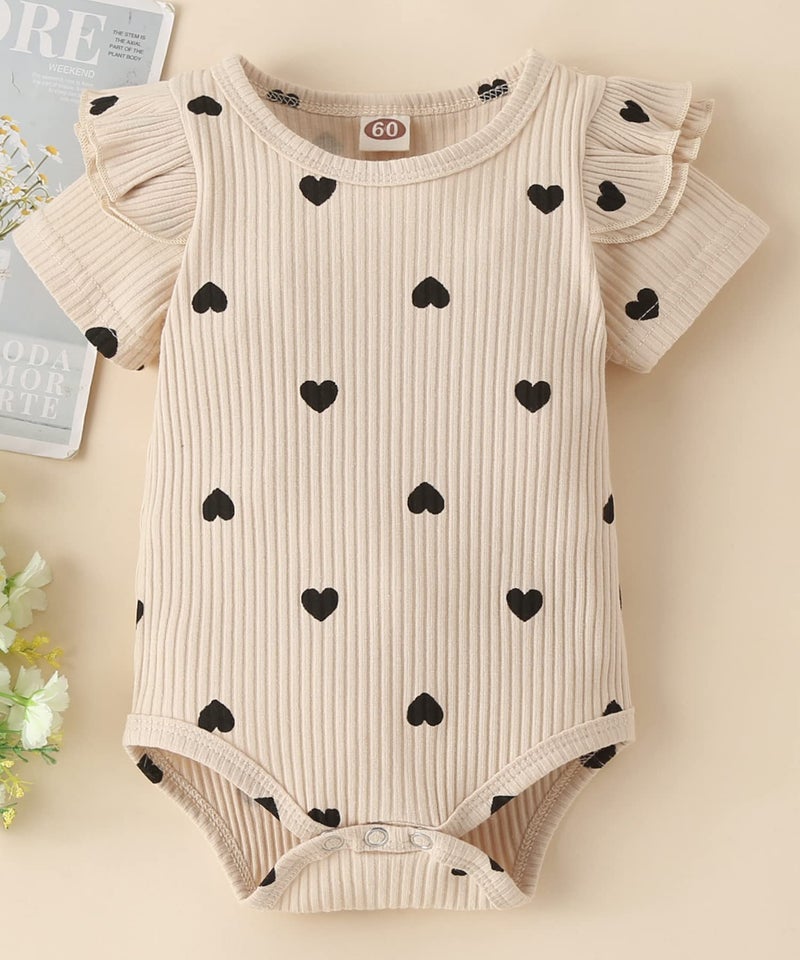 Fullfamous Infant Baby Girl Clothes Outfits,Spring Summer Romper and Pant Set 12-18 months Ecru Heart - Image 3