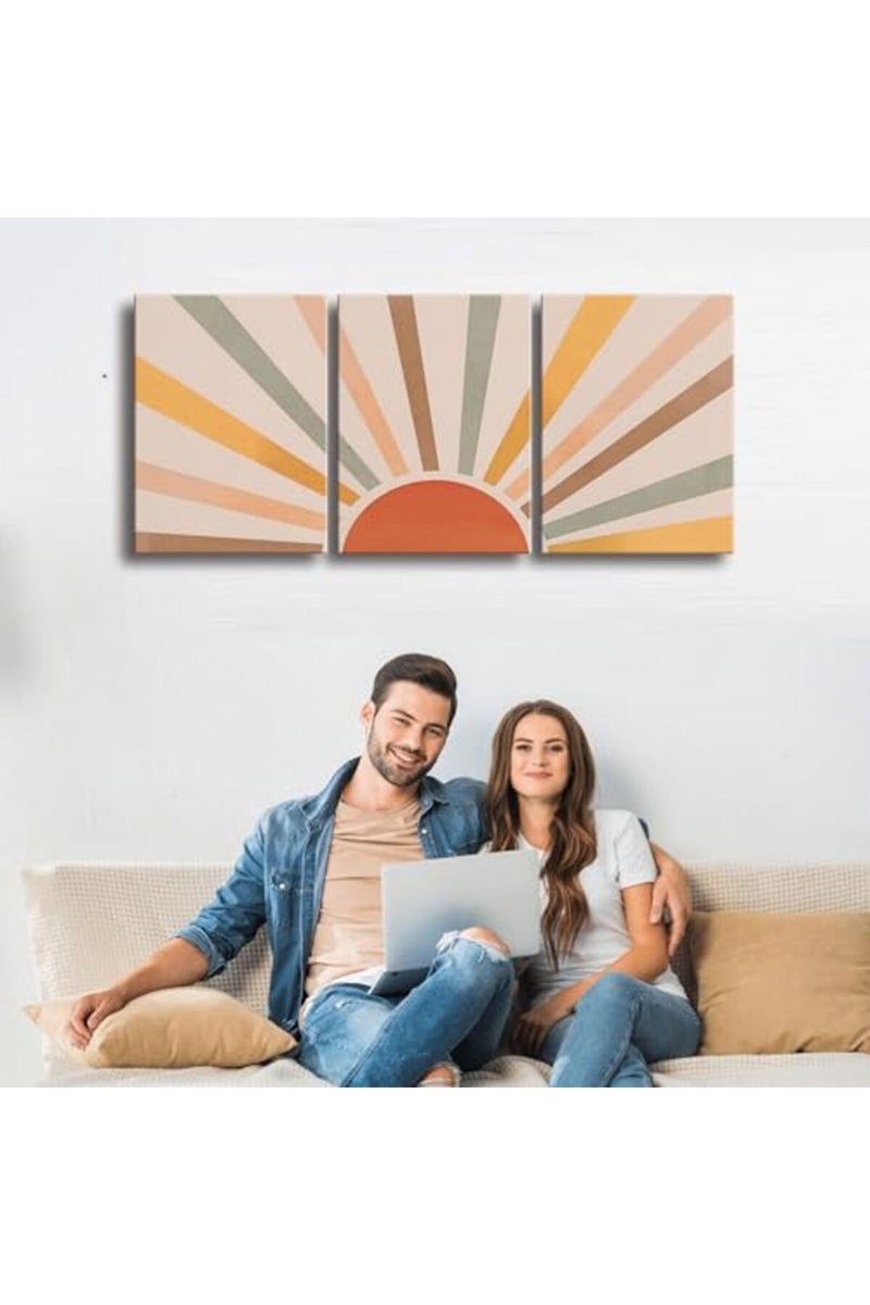 Ploceiny Boho Sun Canvas Wall Art Set of 3 - Image 2