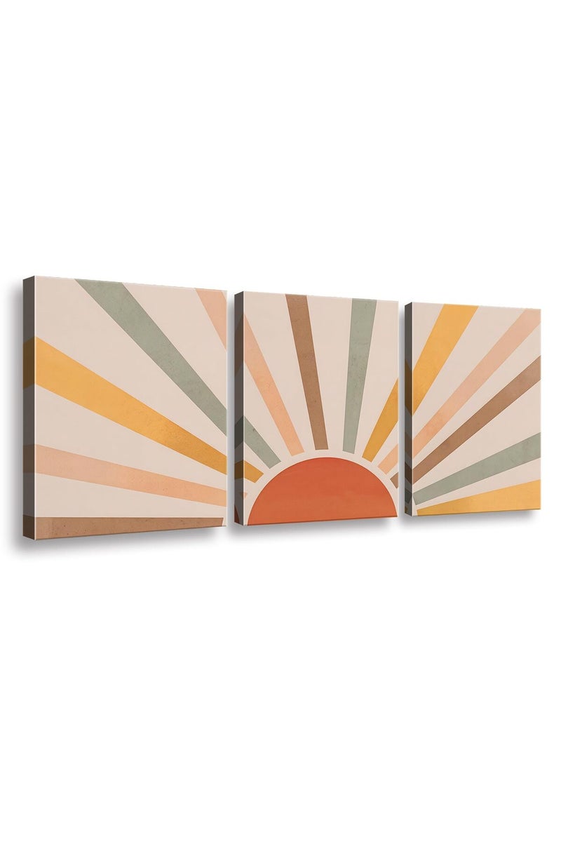 Ploceiny Boho Sun Canvas Wall Art Set of 3 - Image 1