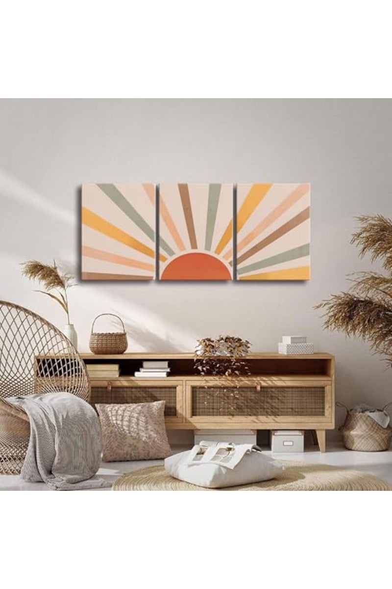 Ploceiny Boho Sun Canvas Wall Art Set of 3 - Image 4
