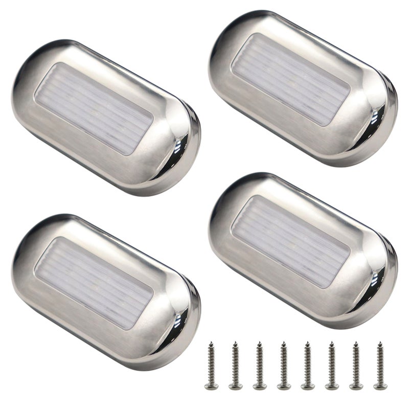 4 قطع مصباح ديكور LED من الفولاذ المقاوم للصدأ بحجم 3 بوصات للقوارب اليخوت والمركبات المُقمرة، مصابيح LED للقوارب اليخوت، مصباح الميناء، مصباح ممر المشي، مصباح السلالم، مصابيح داخلية وخارجية، إضاءة 3 حبات ضوء أبيض دافئ 12 فولت - Image 1