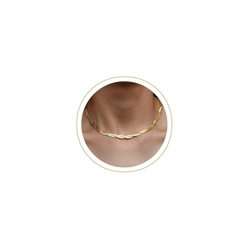 CHESKY 14K Gold/Silver Plated Snake Chain Necklace Herringbone Necklace Gold Choker Necklaces for Women Gifts Jewelry 1.5/3/5MM(W) 14"/16"(L) Mothers Day Gifts for Mom - Image 1