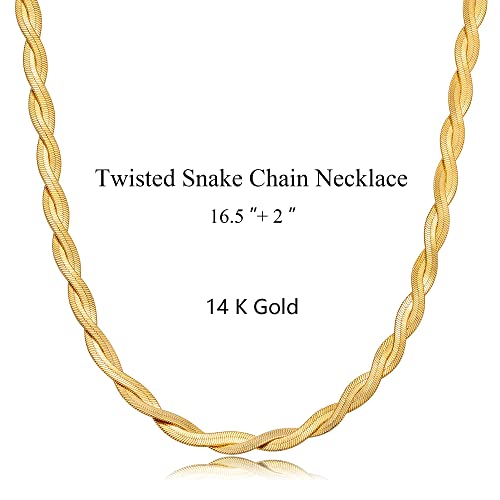 CHESKY 14K Gold/Silver Plated Snake Chain Necklace Herringbone Necklace Gold Choker Necklaces for Women Gifts Jewelry 1.5/3/5MM(W) 14"/16"(L) Mothers Day Gifts for Mom - Image 5