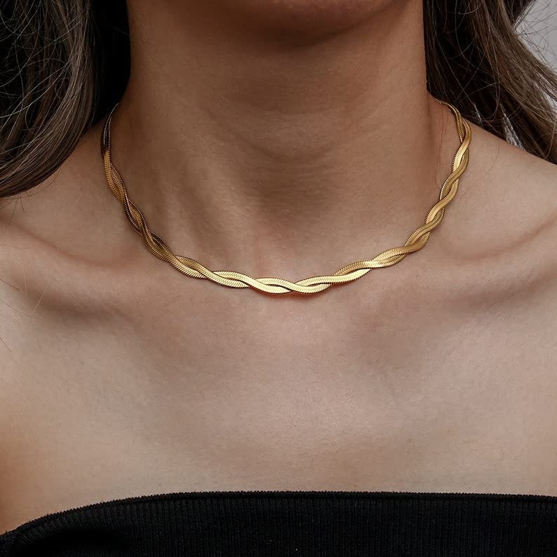 CHESKY 14K Gold/Silver Plated Snake Chain Necklace Herringbone Necklace Gold Choker Necklaces for Women Gifts Jewelry 1.5/3/5MM(W) 14"/16"(L) Mothers Day Gifts for Mom - Image 2