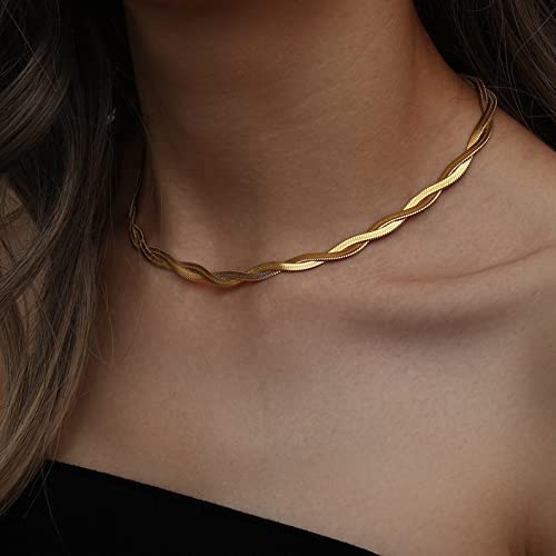 CHESKY 14K Gold/Silver Plated Snake Chain Necklace Herringbone Necklace Gold Choker Necklaces for Women Gifts Jewelry 1.5/3/5MM(W) 14"/16"(L) Mothers Day Gifts for Mom - Image 3