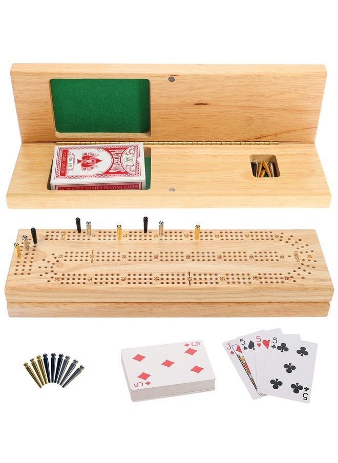 WE Games Wooden Cribbage Board Game Set, Continuous 3 Track For 2-3 Players, Travel Cribbage Board With Card Storage, Includes 9 Metal Pegs & Deck Of Cards, Card Games, Classic Board Games For Adults  - Image 1