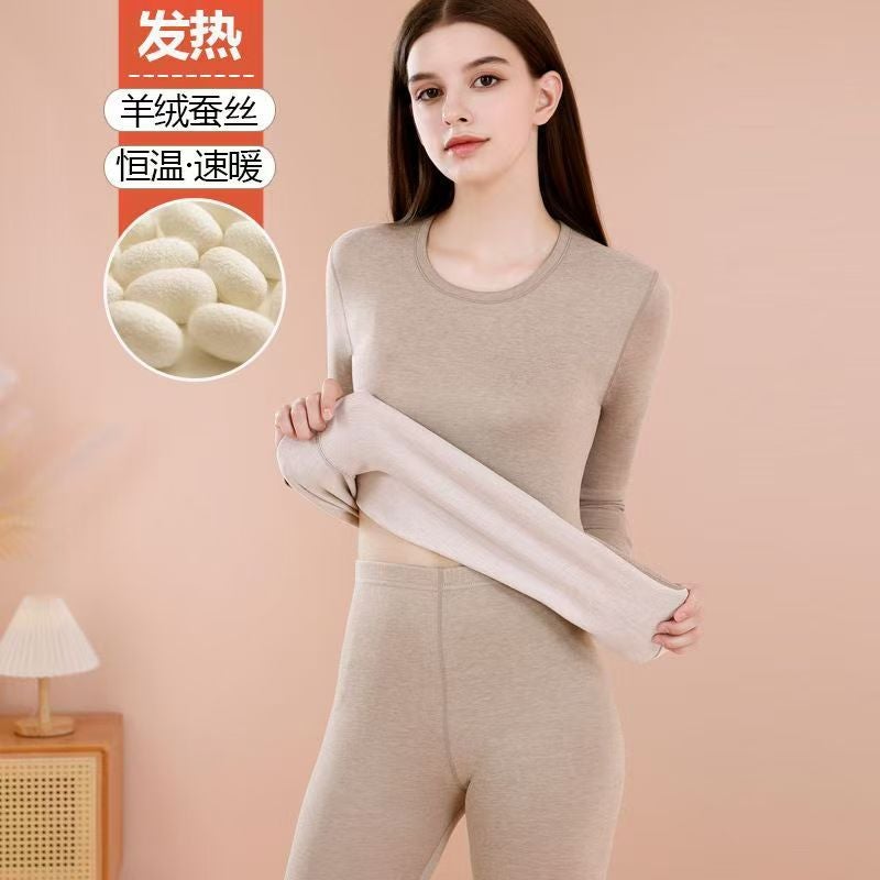 Fleece-Lined Silk Thermal Base Layer Skin color (women's cashmere warming intimates)