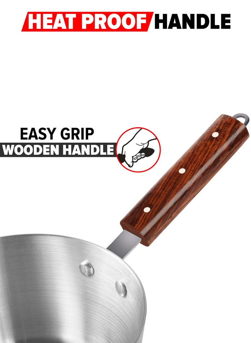 Shine 3-Pcs Milk Boiler Cookware Set With  Pour Lips With Wood Handle 3.5L/2.5L/1.5L - Image 4