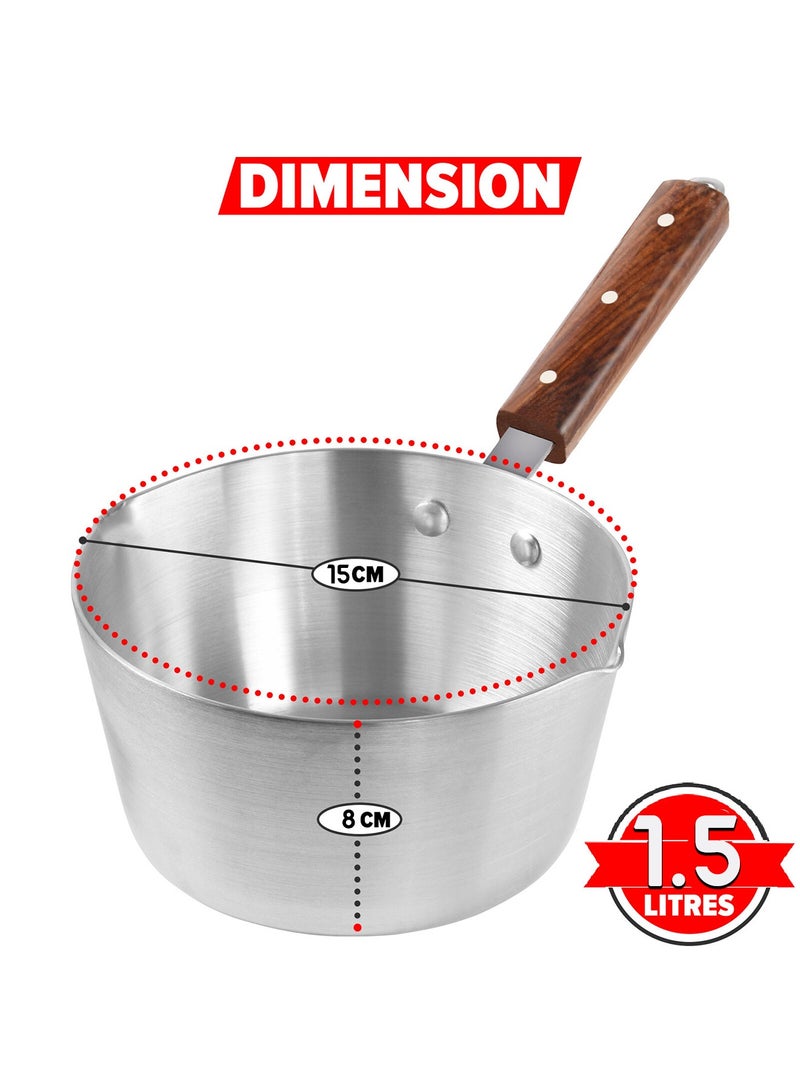 Shine 3-Pcs Milk Boiler Cookware Set With  Pour Lips With Wood Handle 3.5L/2.5L/1.5L - Image 5