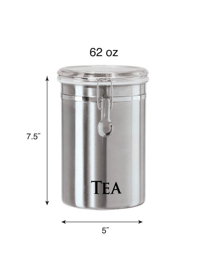 Oggi Stainless Steel Tea Canister 62 fl oz - Airtight Clamp Lid, Clear See-Thru Top - Ideal for Tea Bag, Loose Tea, Kitchen Storage, Pantry Storage. Large Size 5" x 7.5". - Image 2