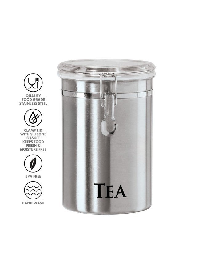 Oggi Stainless Steel Tea Canister 62 fl oz - Airtight Clamp Lid, Clear See-Thru Top - Ideal for Tea Bag, Loose Tea, Kitchen Storage, Pantry Storage. Large Size 5" x 7.5". - Image 3