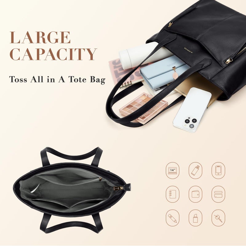 Missnine Tote Bag for Women with Zipper, Leather Purse and Handbags, Ladies Top-handle Shoulder Bags for Work, Casual, Travel, Black - Image 3