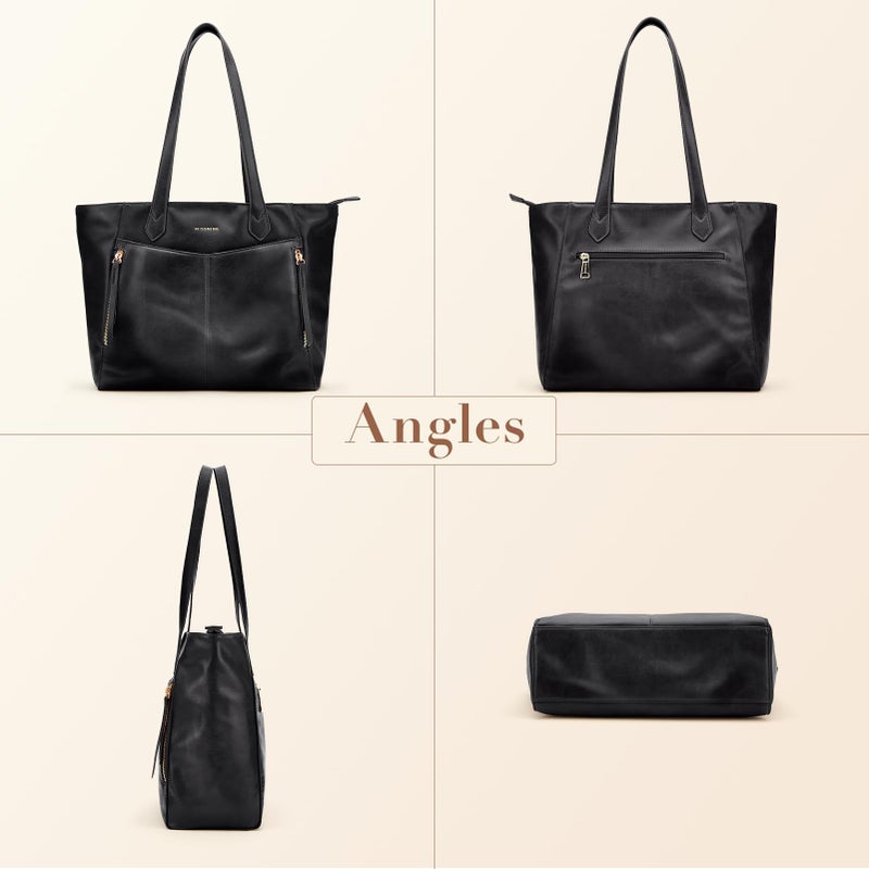 Missnine Tote Bag for Women with Zipper, Leather Purse and Handbags, Ladies Top-handle Shoulder Bags for Work, Casual, Travel, Black - Image 5