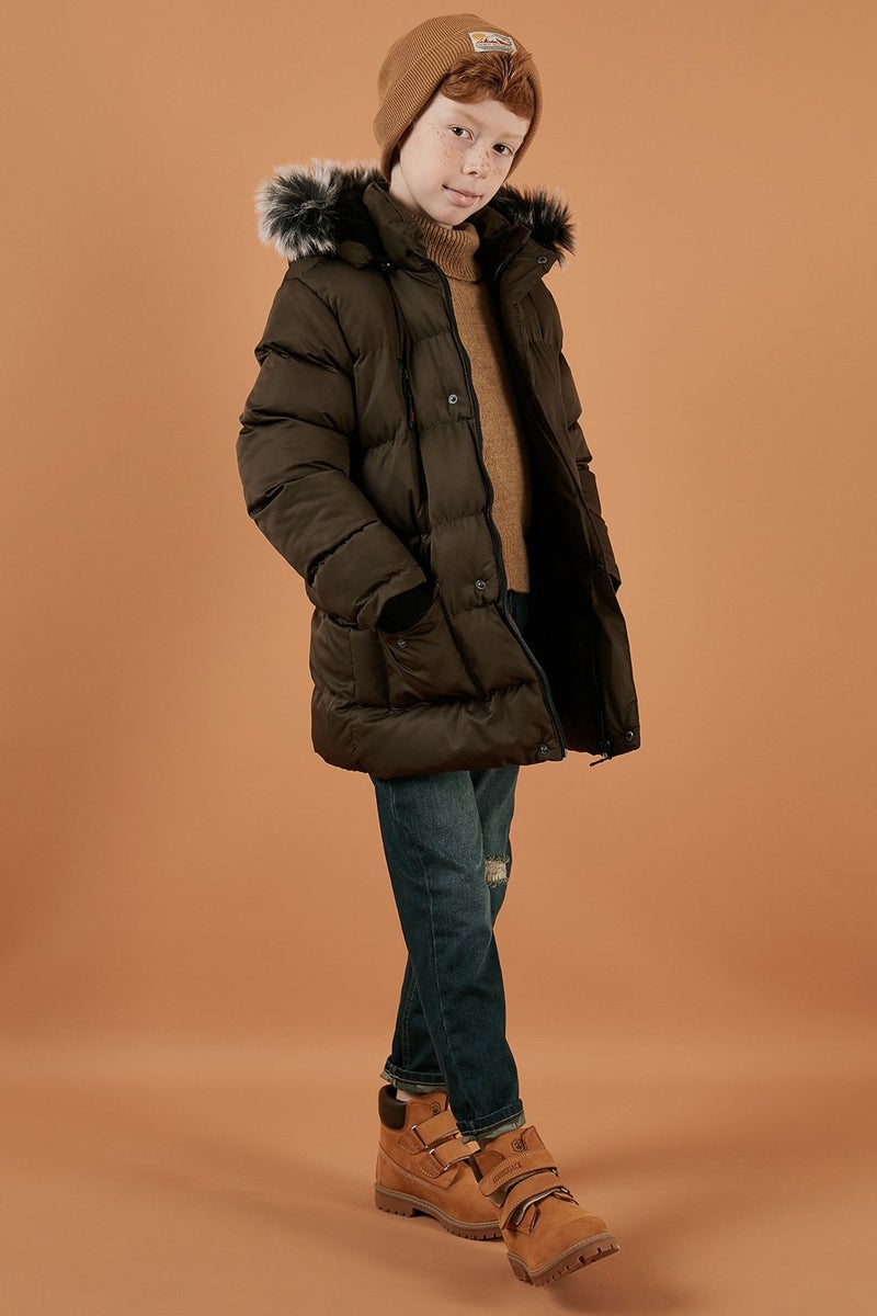 Lela Plush Lined Removable Hooded Winter Coat with Pockets Boys' Coat 5760022  - Image 1