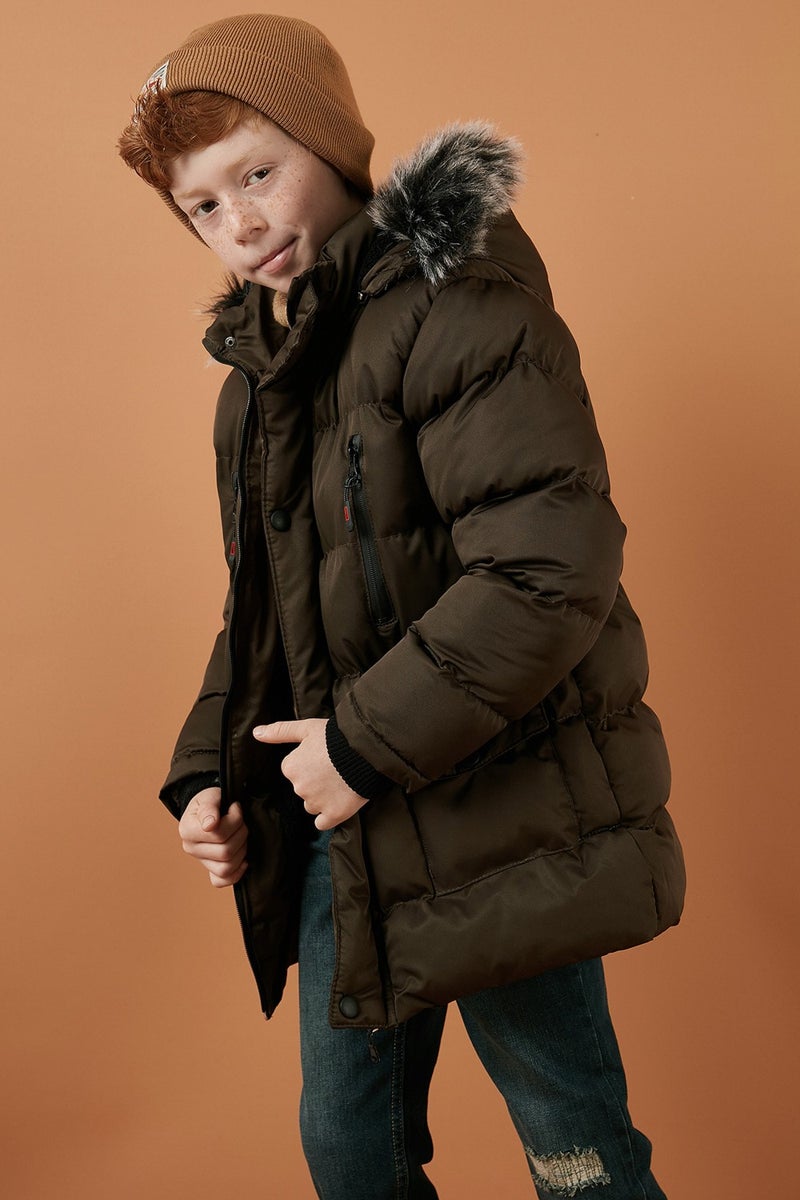 Lela Plush Lined Removable Hooded Winter Coat with Pockets Boys' Coat 5760022  - Image 2