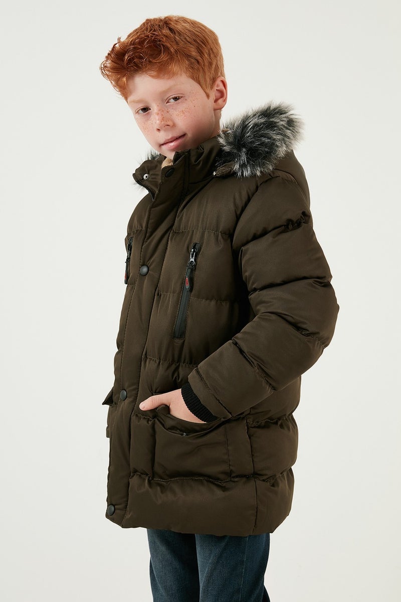 Lela Plush Lined Removable Hooded Winter Coat with Pockets Boys' Coat 5760022  - Image 3