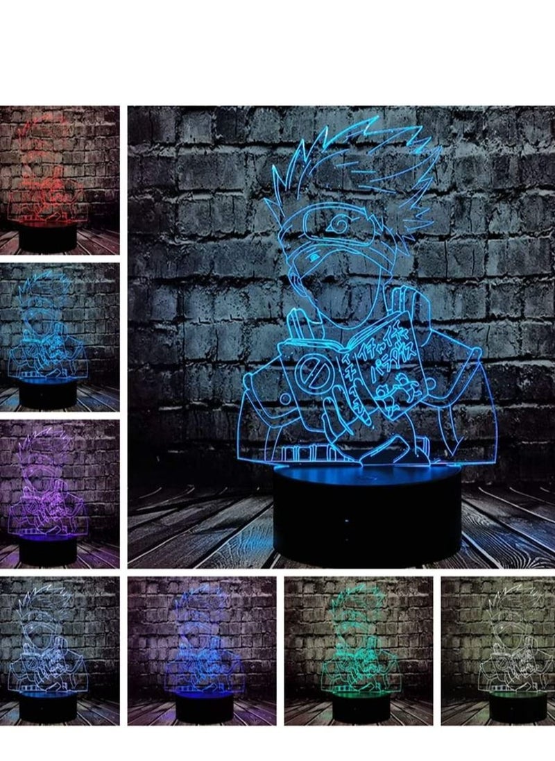 althiqahkey - Multicolor Naruto Light Hatake Kakashi Sasuke Cartoon Night Lamp 3D Optical Illusion Japanese Anime Theme 7 Color USB Change Manga LED Table Lamp Flash Bulb Mood - Image 1