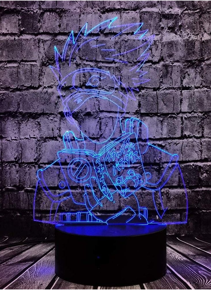 althiqahkey - Multicolor Naruto Light Hatake Kakashi Sasuke Cartoon Night Lamp 3D Optical Illusion Japanese Anime Theme 7 Color USB Change Manga LED Table Lamp Flash Bulb Mood - Image 1