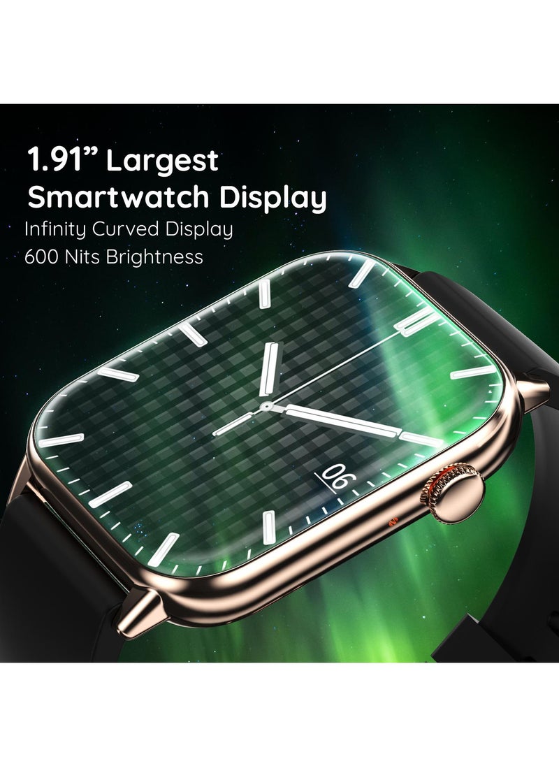 Pebble Orion Max 1.91" Smartwatch for Men and Women, High-Resolution Curved Display, Ultra-Thin Dial, Bluetooth Calling - Midnight Gold  - Image 2