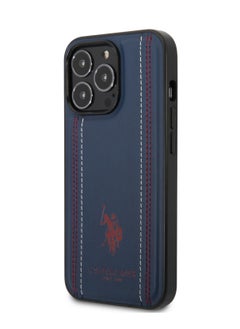 U.S.Polo iPhone 14 Pro Max Case PU Leather with Stitched Lines Double Line & Horse Logo - Navy  - Image 3