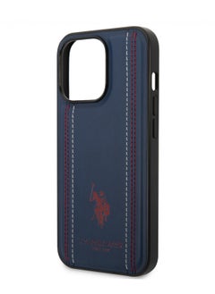 U.S.Polo iPhone 14 Pro Max Case PU Leather with Stitched Lines Double Line & Horse Logo - Navy  - Image 4
