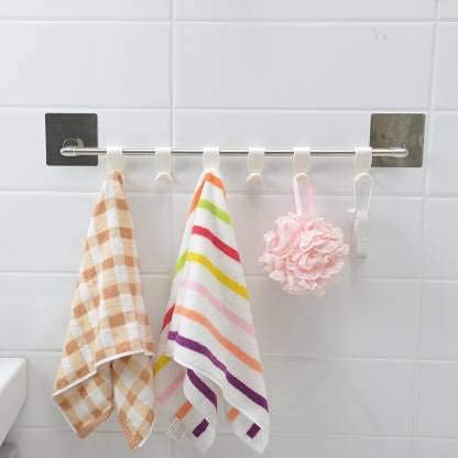 Peyx Plastic Hook Rail Stainless Self Adhesive Utensil Set for Kitchen Bathroom Magic Wall Sticker 6 HangerBathroom TowelUtensil Hook HolderBedroom Clothing Hanger - Image 2
