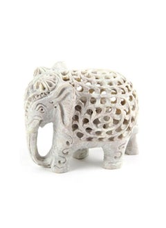 R&M RM 5 Inch Length Elephant Statue | Shopstone Elephant Figurines Handmade in Jali Or Openwork from A Single Block of Stone from India  - Image 1