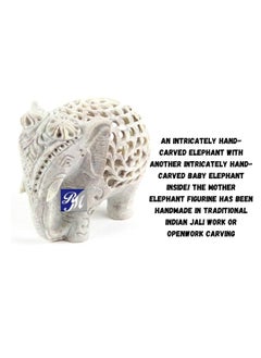 R&M RM 5 Inch Length Elephant Statue | Shopstone Elephant Figurines Handmade in Jali Or Openwork from A Single Block of Stone from India  - Image 3