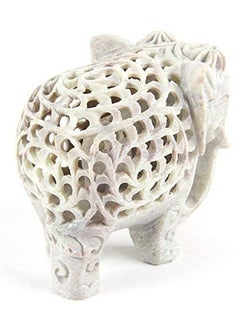 R&M RM 5 Inch Length Elephant Statue | Shopstone Elephant Figurines Handmade in Jali Or Openwork from A Single Block of Stone from India  - Image 4