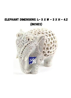 R&M RM 5 Inch Length Elephant Statue | Shopstone Elephant Figurines Handmade in Jali Or Openwork from A Single Block of Stone from India  - Image 2