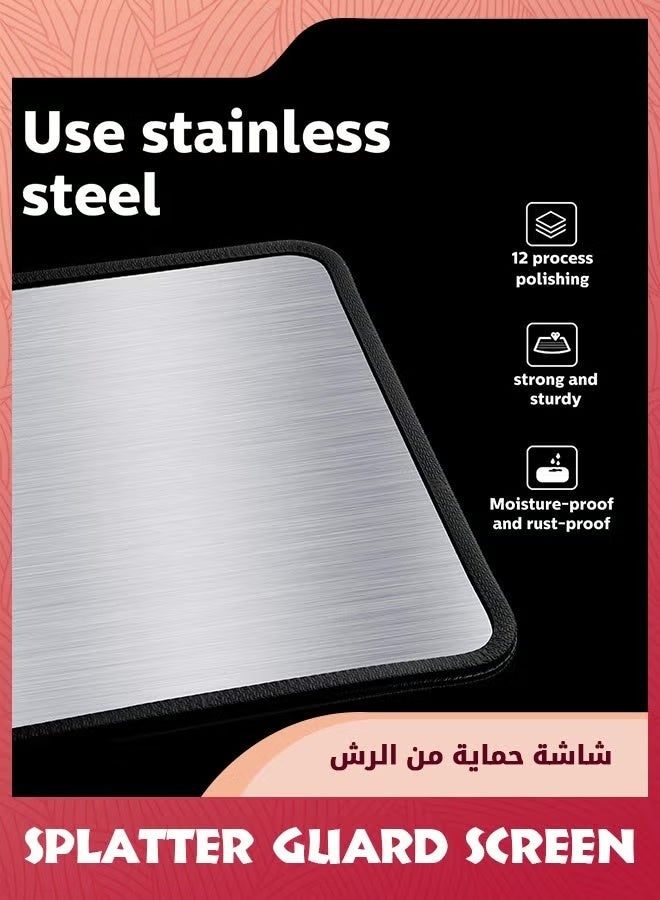 واقي من رش الشحوم، شاشات ترشيش زيت من الفولاذ المقاوم للصدأ قابلة للطي للمقلاة، لوح عازل لرذاذ الزيت غير لاصق، لوح عزل حراري لموقد الحرس للطهي، 4 جوانب - Image 3