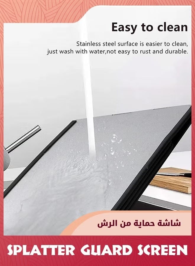 واقي من رش الشحوم، شاشات ترشيش زيت من الفولاذ المقاوم للصدأ قابلة للطي للمقلاة، لوح عازل لرذاذ الزيت غير لاصق، لوح عزل حراري لموقد الحرس للطهي، 4 جوانب - Image 4